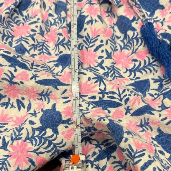 Vineyard Vines Tropical Turtle & Flamingo Print Linen Blend Shorts XS Blue Pink - Picture 10 of 11